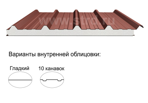 Кровельная трёхслойная сэндвич-панель кровельный профиль 80мм 1000мм с видимым креплением пенополистирол Полиэстер ТермоСпецПанель Кровельная трёхслойная сэндвич-панель кровельный профиль 80мм 1000мм с видимым креплением пенополистирол Полиэстер ТермоСпецПанель