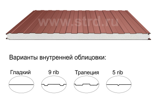 Стеновая трёхслойная сэндвич-панель трапеция 100мм 1190мм с видимым креплением пенополистирол Полиэстер Доборник