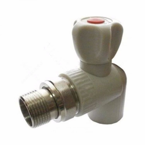 Кран шаровой PP-R серый наружн. резьба Дн 25х3/4" угловой для радиатора VALFEX Россия