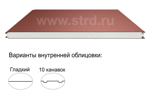 Стеновая трёхслойная сэндвич-панель гладкая 120мм 1000мм с видимым креплением пенополистирол Полиэстер ТермоСпецПанель