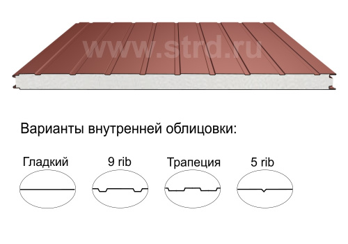 Стеновая трёхслойная сэндвич-панель 9 rib 120мм 1190мм с видимым креплением пенополистирол Полиэстер Доборник Стеновая трёхслойная сэндвич-панель 9 rib 120мм 1190мм с видимым креплением пенополистирол Полиэстер Доборник
