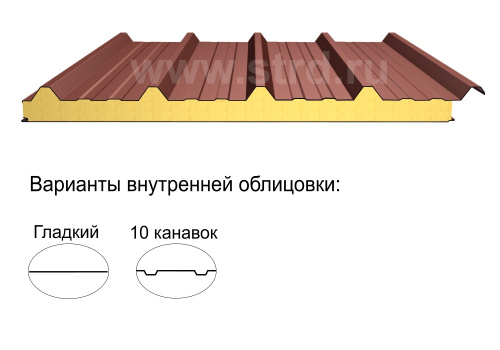 Кровельная трёхслойная сэндвич-панель кровельный профиль 200мм 1000мм с видимым креплением минеральная вата Полиэстер ТермоСпецПанель