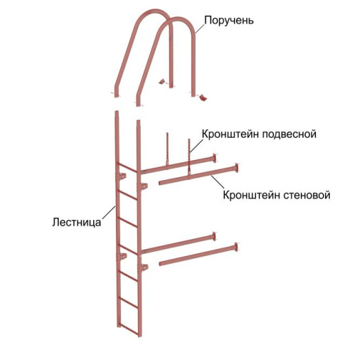 Комплект лестница фасадная верхняя Оцинков+порошковый окрас 1800мм Borge