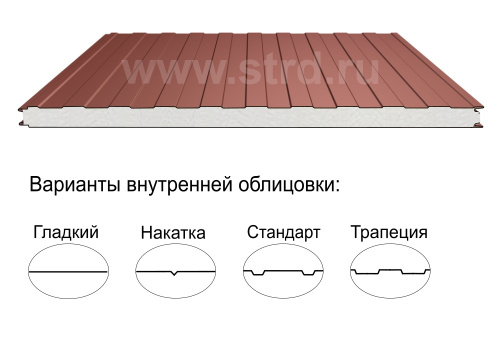 Стеновая трёхслойная сэндвич-панель трапеция 250мм 1000мм с видимым креплением пенополистирол Полиэстер Panline